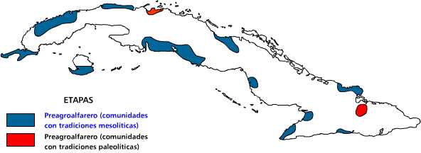 Distribución  de comunidades con tradiciones paleolíticas y mesolíticas (preagroalfarero)